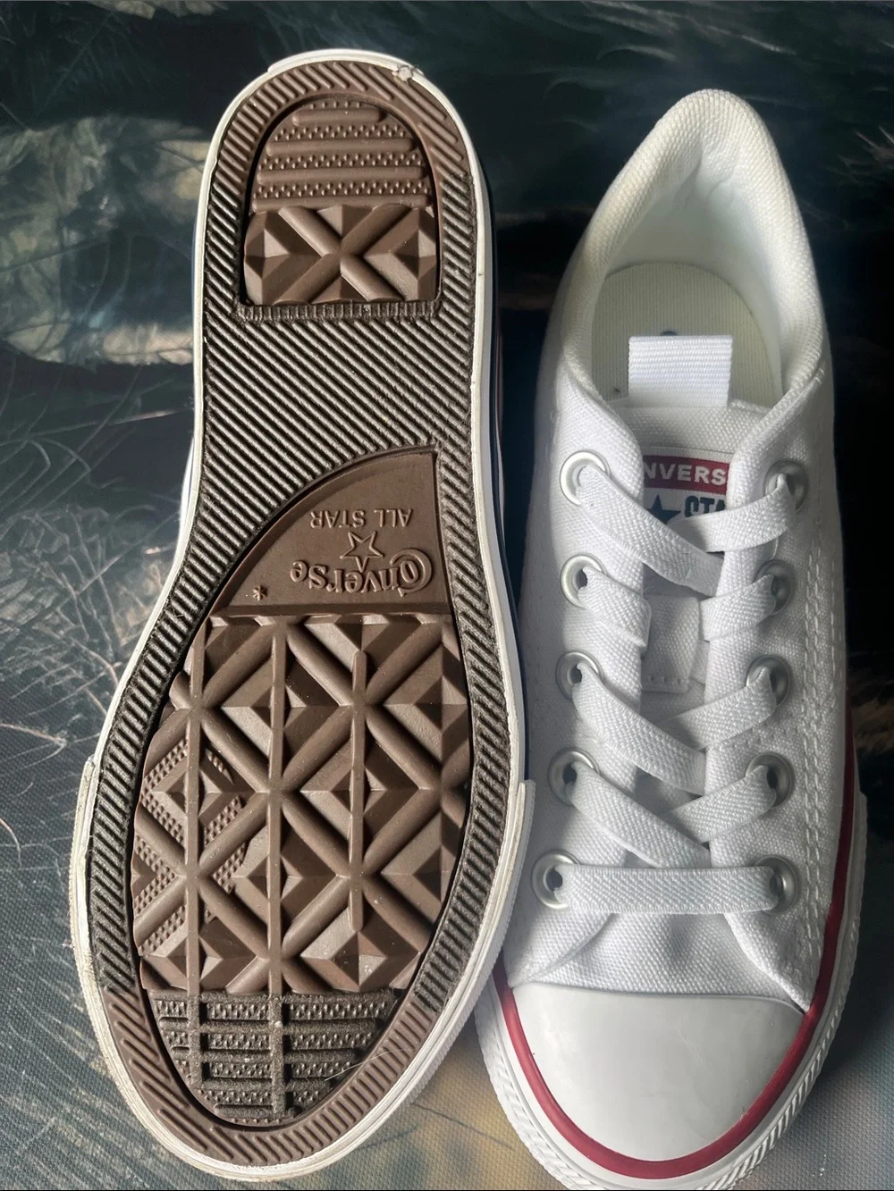 Converse Kids White Canvas Low Top Sneakers with Red Trim
